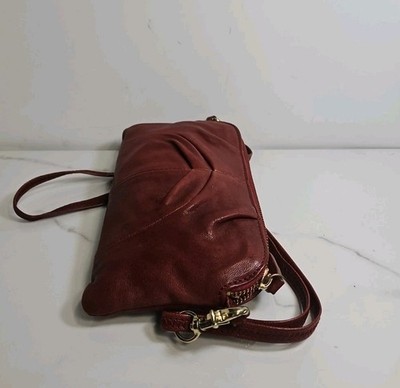 Monserat De Lucca Burgundy Red Leather Small Organizer Crossbody Purse 8.5x5''