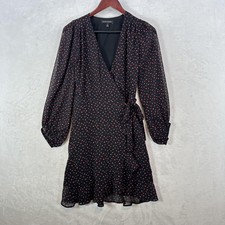 Banana Republic Dress Womens 0 Black Heart Print Wrap Ruffle Mini Valentines