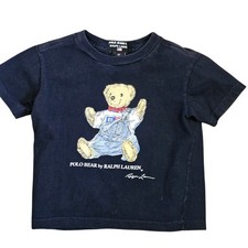 VTG Polo Ralph Lauren Bear Tshirt Wearing Overalls Bibs Size 2T Navy Blue