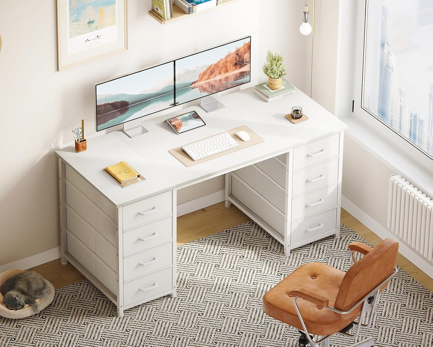 48Inch Computer Desk with 8 Fabric Drawers, Home Office Desk, PC Table with Stor — image 5