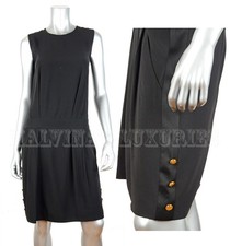 GUCCI BLACK DRESS DROP WAIST LOGO BUTTONS DETAIL LBD $1,495 sz 42 US 6