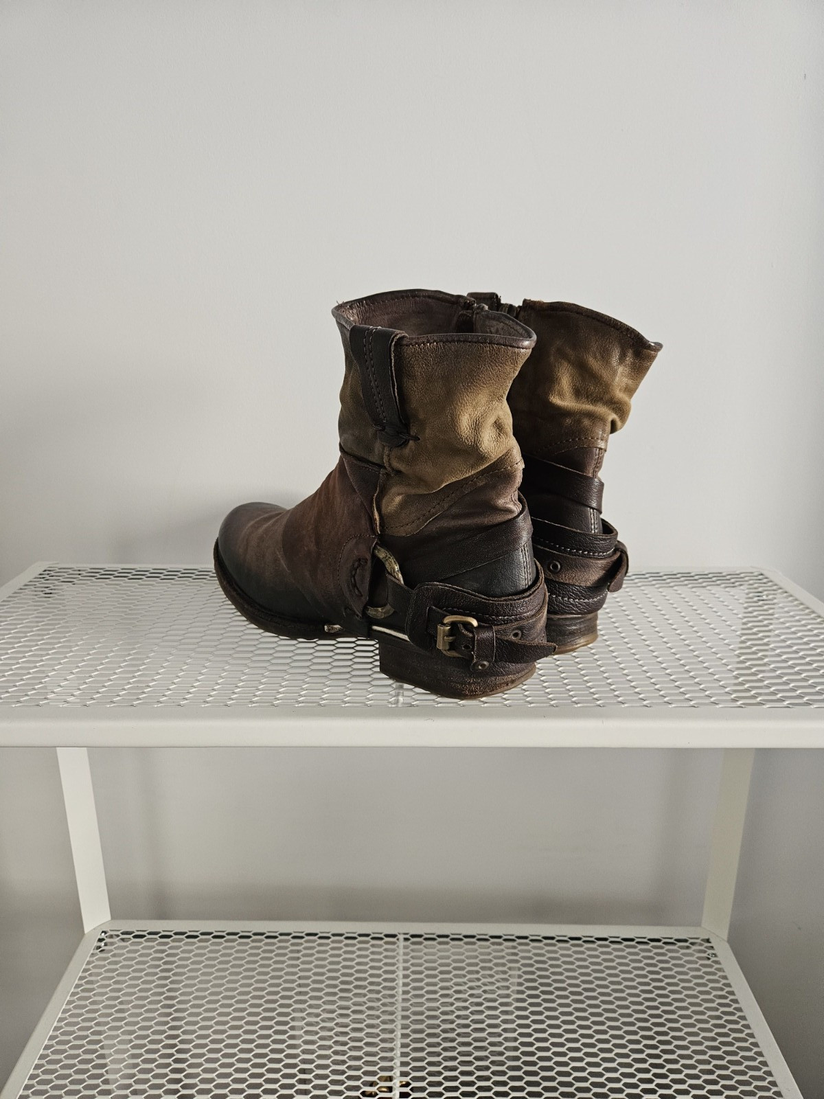 Archive AS98 brown leather patchwork side zip buc… - image 8