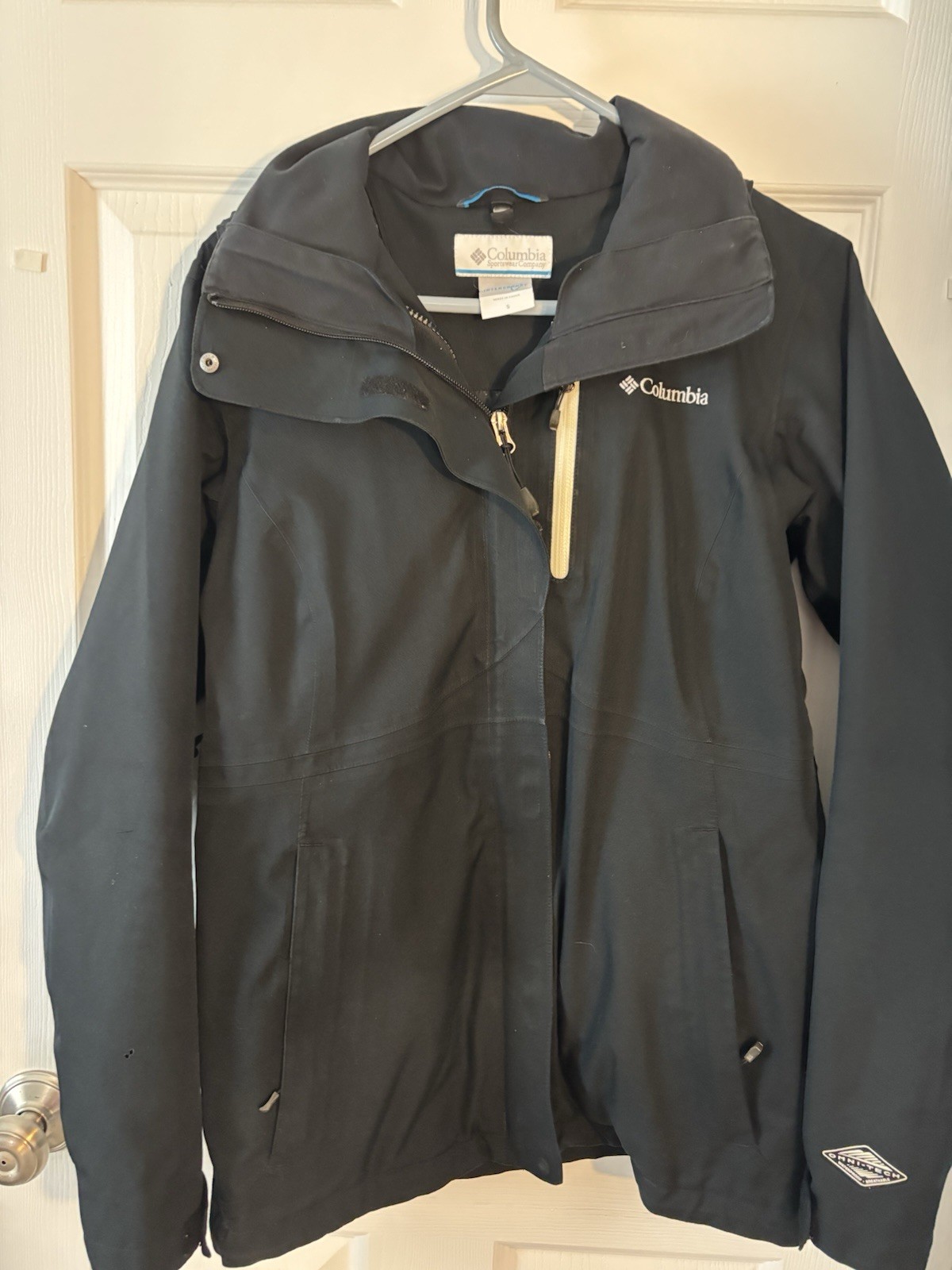 Columbia Waterproof Jacket Black Womens Sz S Hooded Shell Interchange Omni-Tech