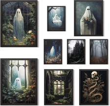 Putuo 9pcs Retro Floral Ghost Canvas Wall Art, Funny Ghost Prints - style 4