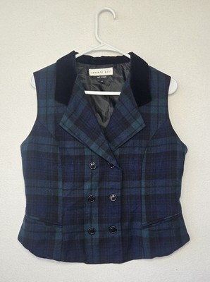 Vintage Wool Blue Green Tartan Plaid Suit Vest Size 10 Summit Hill