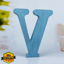 WOODOUNAI 6in Blue Wood Letter Rustic Unfinished Wall Decor Craft Party Sign V
