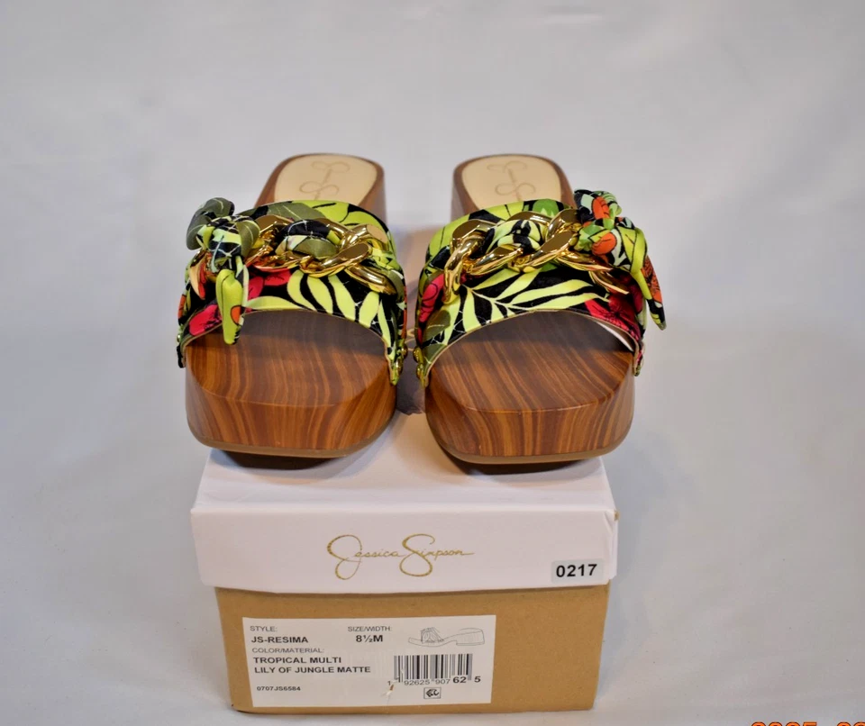 Jessica Simpson Tropical Lily Jungle Mate Resima Plataforma Sandalia Tacón 7 Nuevo con Etiquetas Foto 2 de 4