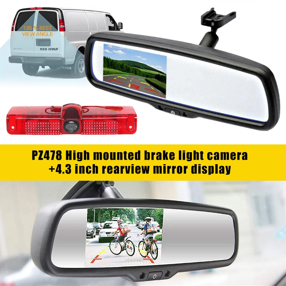 4.3" Mirror Monitor Brake Light Backup Camera For GMC Savana Chevy Express Van - Image 4 of 4