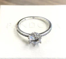 Pandora Clear Sparkling Crown Solitaire Ring #198289CZ +HINGED BOX +POLISH CLOTH