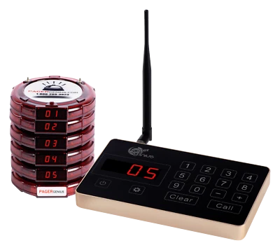 Brand New Pager Genius 5 Restaurant Coaster Pagers *Complete Paging System*
