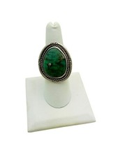Native American Sterling Silver Green Turquoise Rope Border Ring Size 9