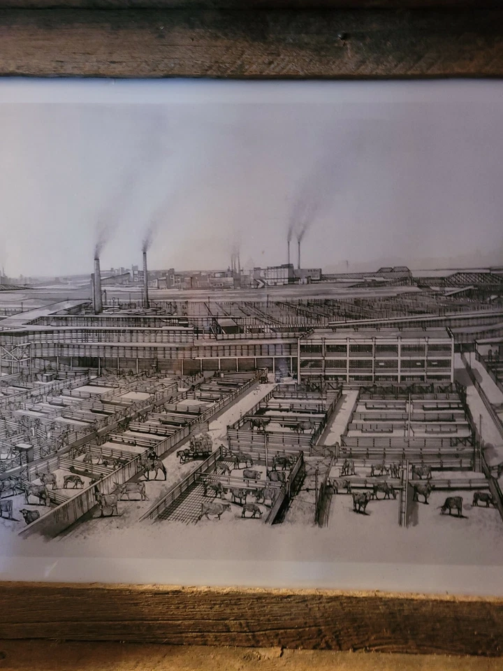 Lápiz Kansas City Stockyards 30x24 marco copia madera de granero. Envíos asegurados de finales de 1800 Foto 3 de 4