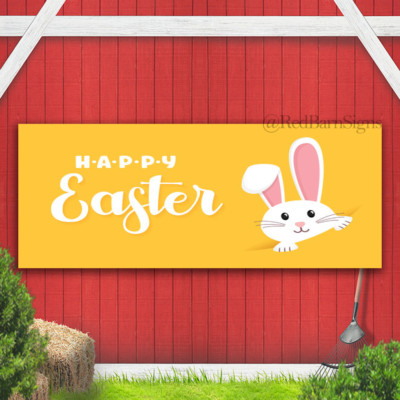 Happy Easter bunny yellow Indoor Outdoor Banner Sign