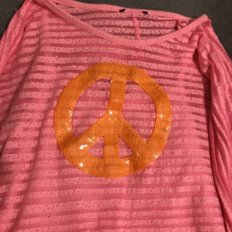 GIRLS UNBRANDED PINK ORANGE SEQUINED PEACE SIGN SIZE LARGE 10-12 ship Discount