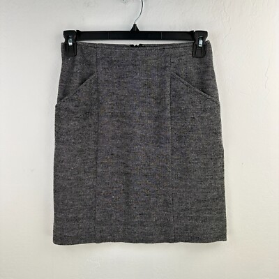 Theory Straight Pencil Skirt Womens Size 2 Gray Wool Blend Back Zip