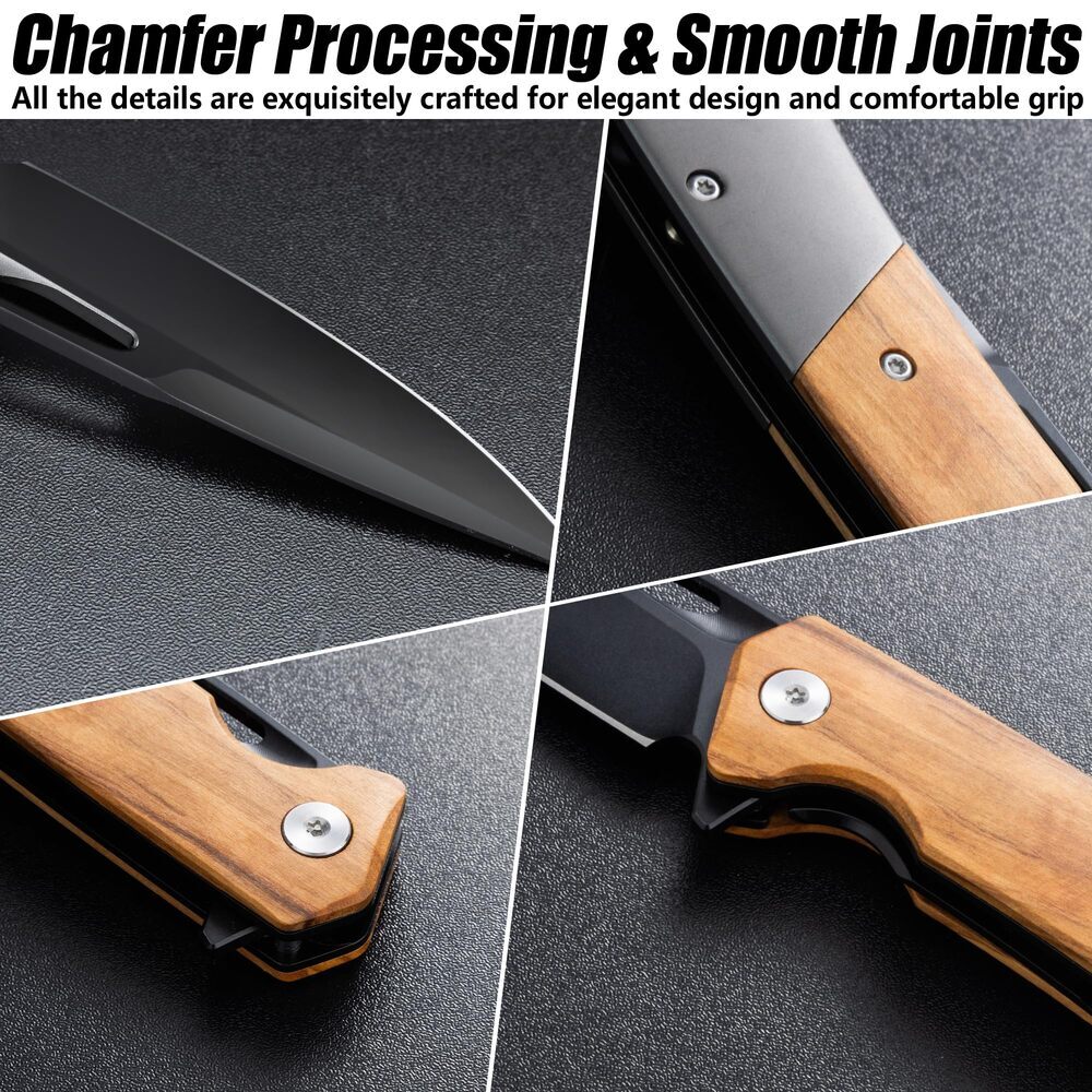 FLISSA Folding Pocket Knife SANDVIK 14C28N Steel Blade Olive Wood-Steel Handle