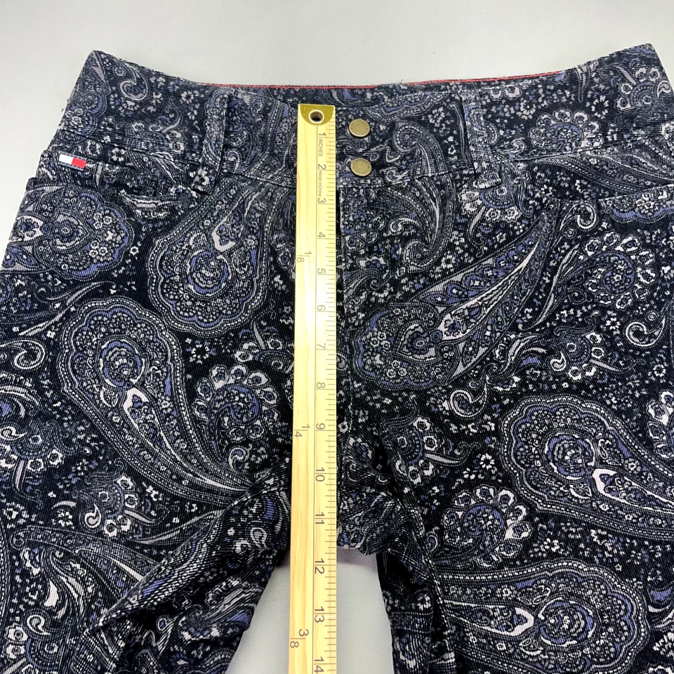 Винтажный Y2K Tommy Hilfiger брюки женщин 10 синий пейсли вельвет эластичной высоты - Изображение 4 из 4