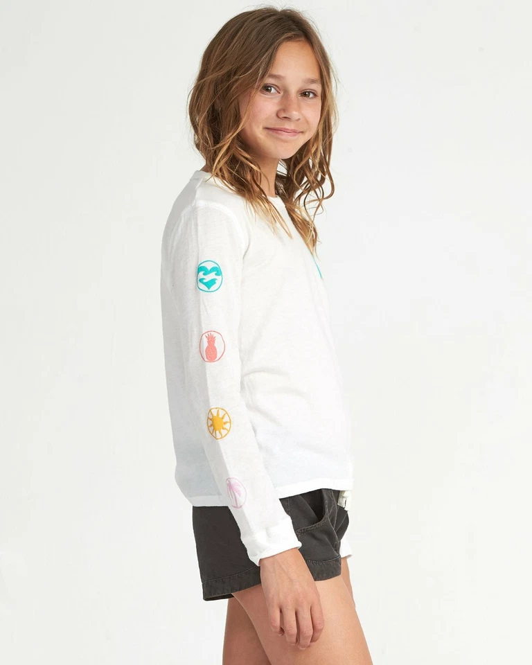 BILLABONG GIRLS SINCE 73 WHITE LONG SLEEVE LOGO COTTON KNIT T-SHIRT SMALL 7/8 - Image 2 of 3