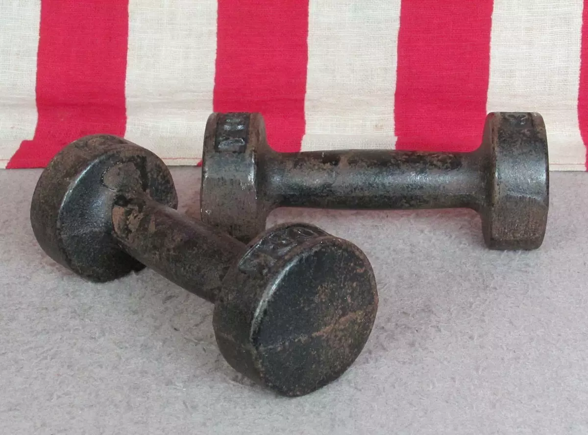 Vintage York Barbell Gym Dumbells Cast Iron Weights Antique 3 Lbs