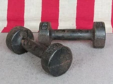 Vintage York Barbell Gym Dumbells Cast Iron Weights Antique 3 Lbs.Great Display!