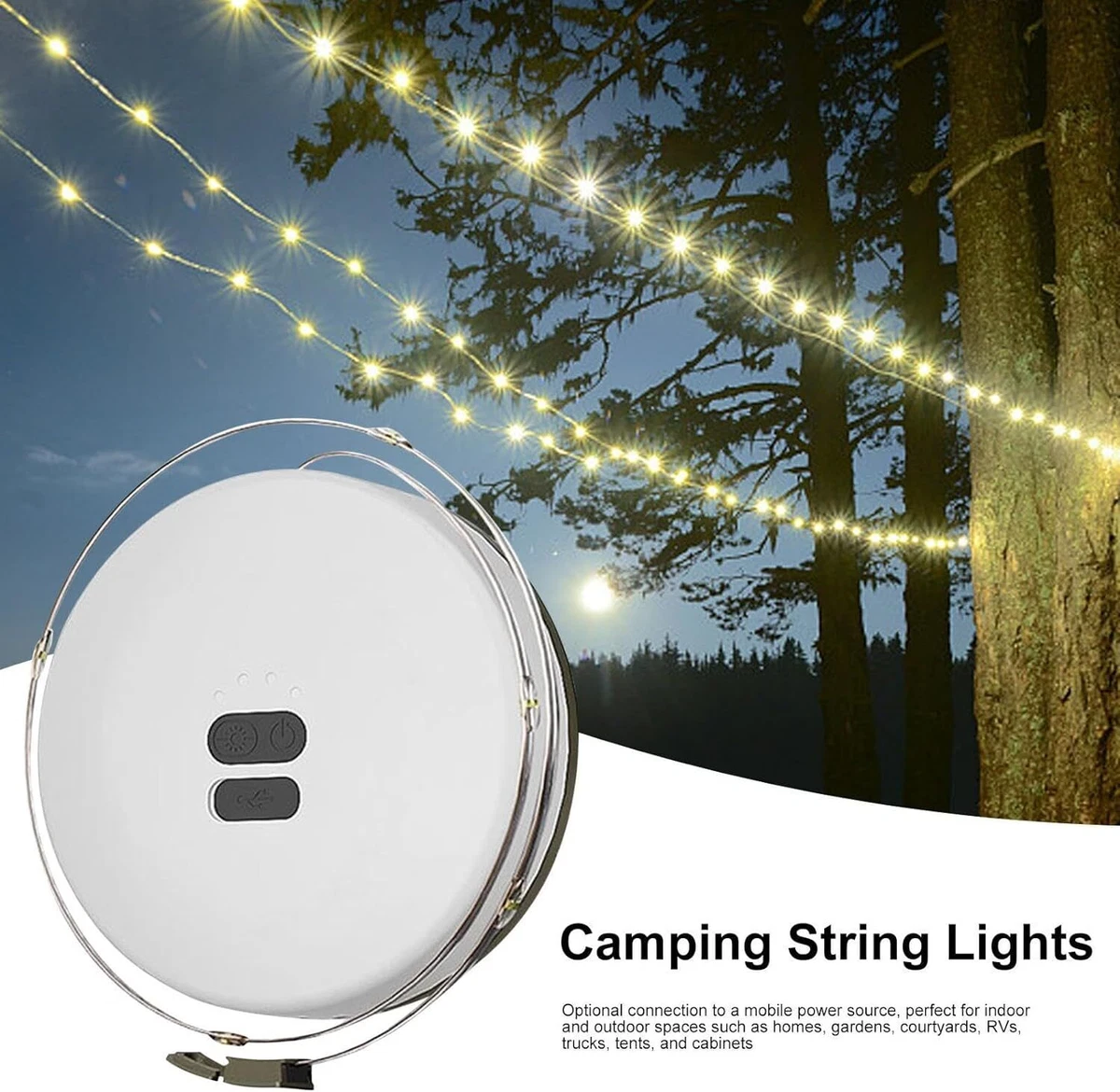 Outdoor Waterproof Portable Stowable String Light, Camping String Lights