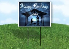 happy birthday jesus 18x24 in Yard Road Sign w/ Stand