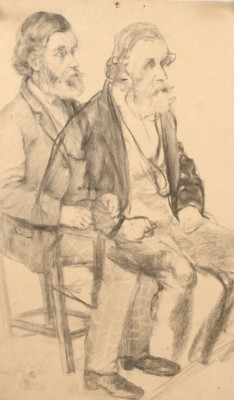Double Pencil Study Father with Son, Unsigned Circa 1900