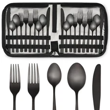 20-Piece Stainless Steel Kitchen Flatware Sets with Travel Case Black Matte