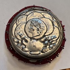 Antique Deco Steel Bead Change Compact Pouch With Repouss  Lid 1890 Pattent