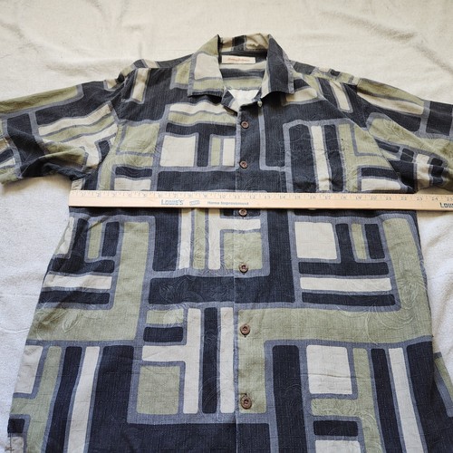 Tommy Bahama Shirt Mens Large Green Black Silk Short Sleeve Button Up Casual - Picture 7 of 11