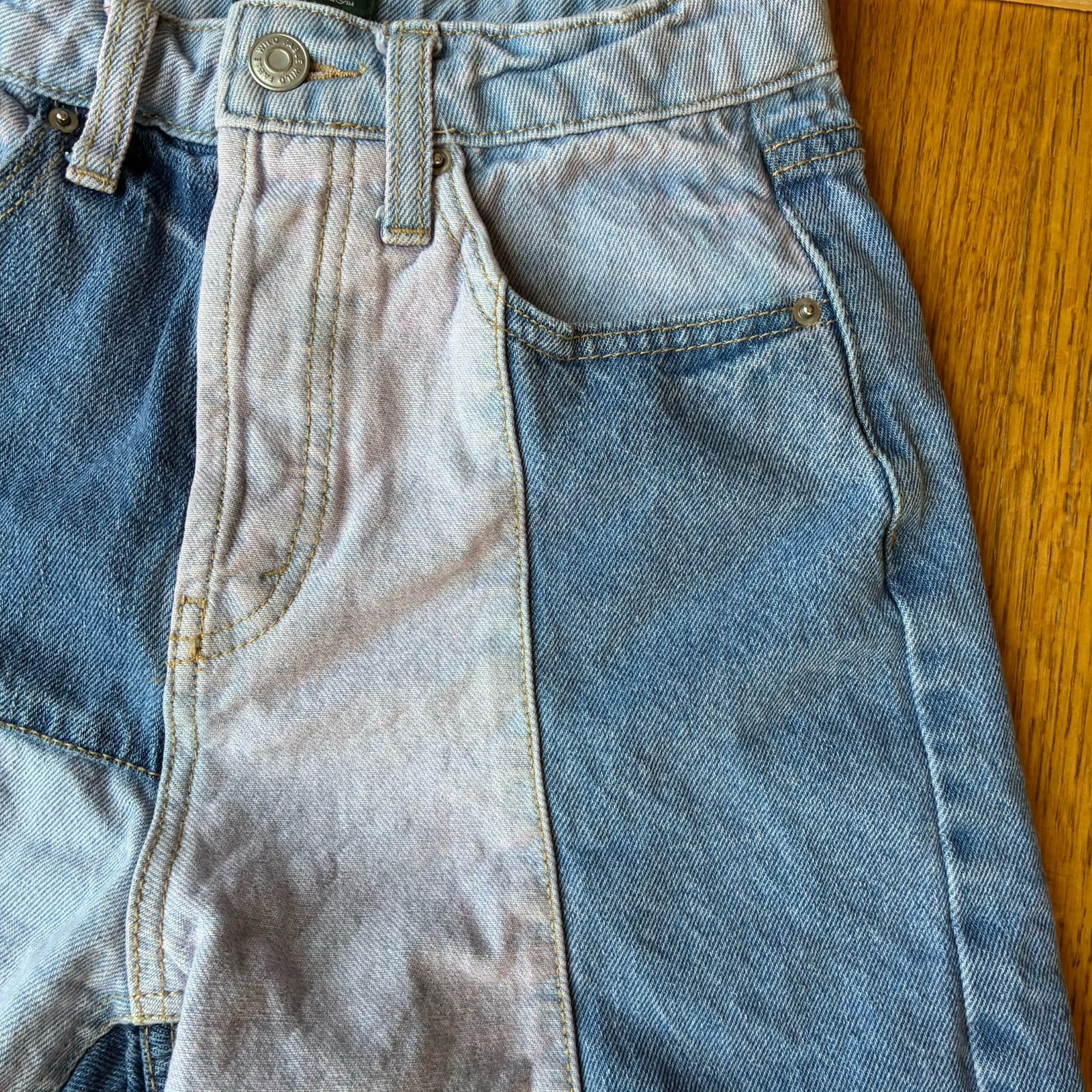 High Rise Patchwork Button Fly Denim Jean Cutoff … - image 4