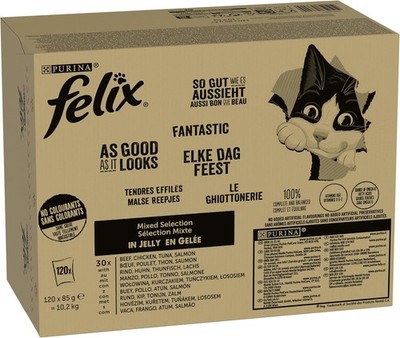 Felix Katzenfutter nass in Gelee, Sorten-Mix, 120er Pack (120 x 85g)