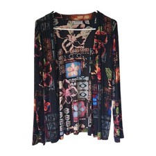 Vintage Chico's Travelers Jacket Women's 1 Multicolor Floral Button Slinky Artsy