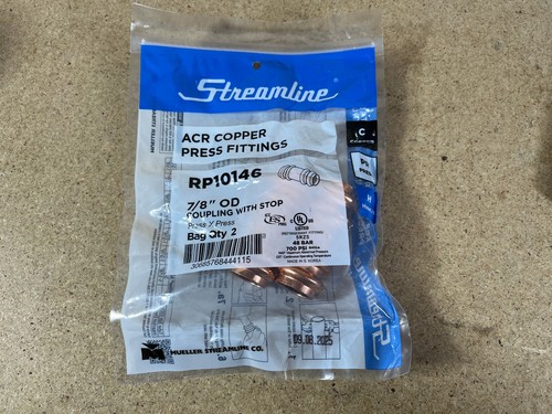 Streamline RP10146, 7/8" O.D. ACR Copper Press Coupling W/Stop fitting Pack of 2