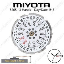Genuine Miyota 8205 Automatic Watch Movement Japan 3 Hands, Date/Day at 3