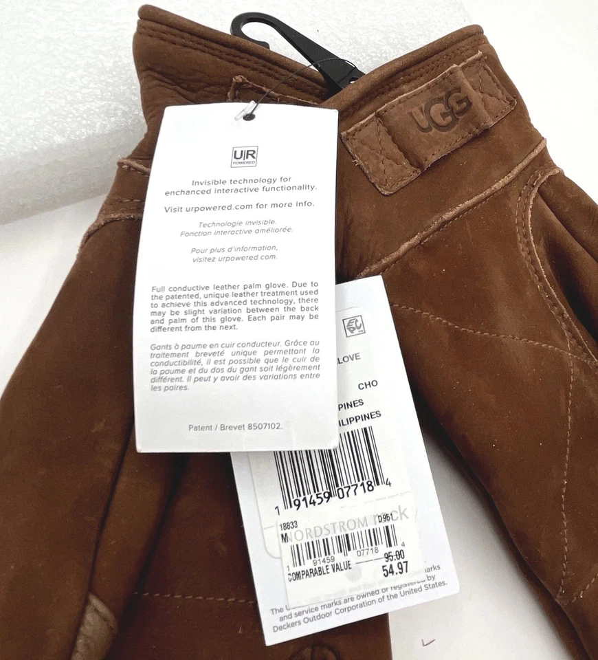 NUEVOS UGG Sherpa Guantes de Cuero Forrados - Forrados Sherpa - Compatible con Pantalla Táctil Nuevos con Etiquetas Foto 3 de 4