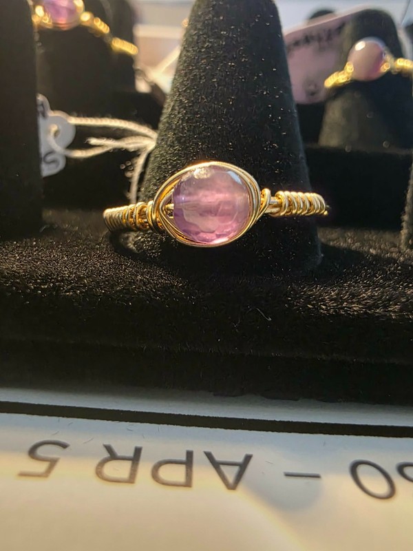 Handmade size 15 wire-wrapped Amethyst rings with Gold-Colored Plated Wire