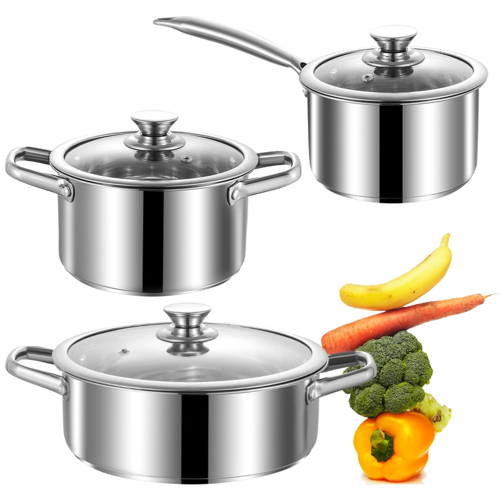 SHEUMNT Stainless Steel pots and Pans Set, 6 PCS Nonstick Induction 6, Silver