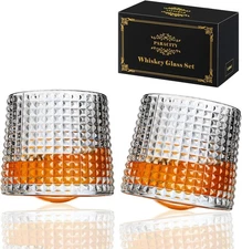 Spinning Whiskey Glasses Set of 2, Old Fashioned Glasses,Father's Day Gift