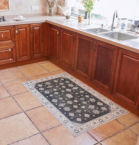 Machine-Washable Area Rug with Non-Slip Backing for Living Room, Bedroom,