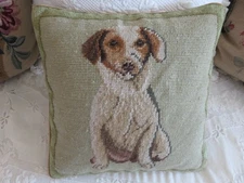 Adorabel NWOT Aubusson style Needlepoint Pillow Jack Russel Terrier Dog
