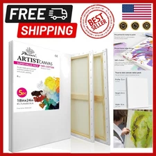 18x24 Inch Stretched Canvas Pack of 5 -  100% Cotton & Triple Primed