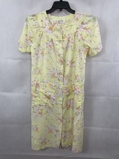 VTG Katz Housecoat Yellow Robe Floral Snap Short Sleeve Size M Robe Romp