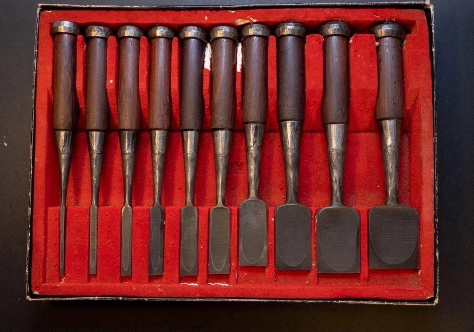 Christmas Gift Hand Forged Damascus Steel Chisel Set Japanese Rosewood 10-Piece - Image 3 of 4