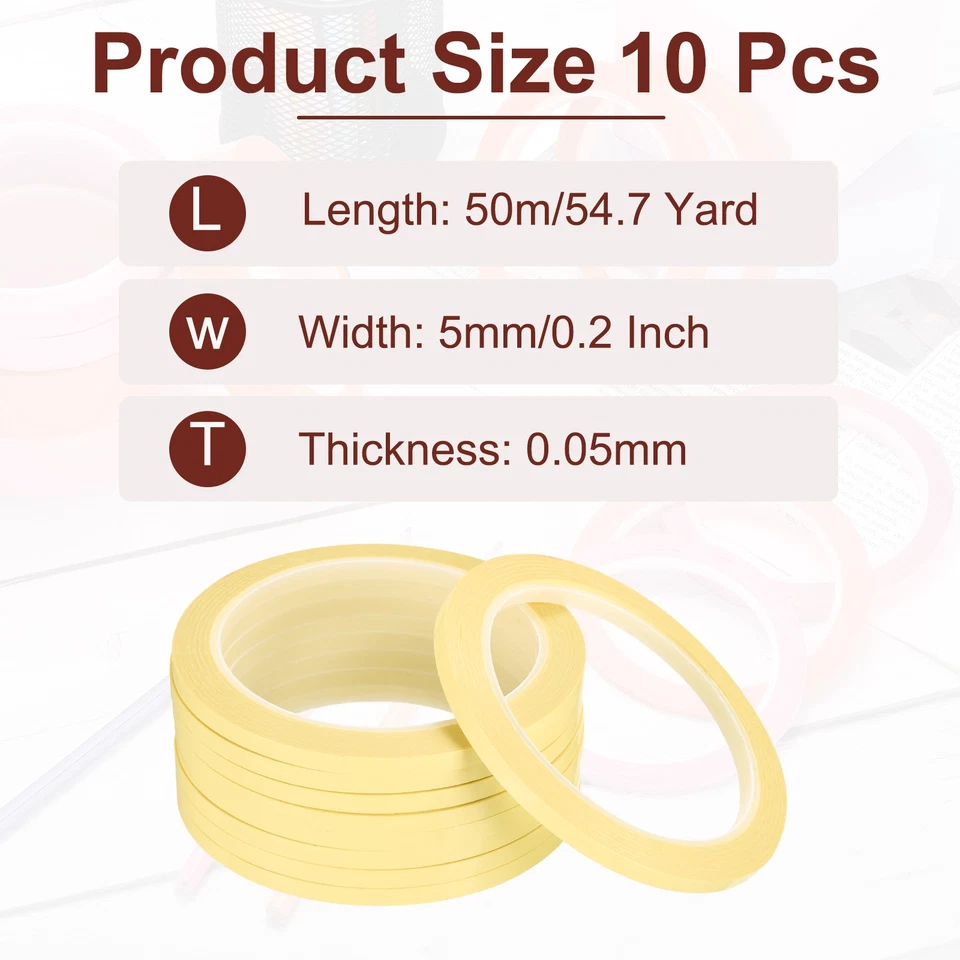 10 Rolls Whiteboard Tape Thin 5mm 54.7 Yard Thin Pinstripe Tape, Light Yellow Foto 2 de 4
