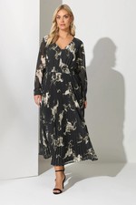 Yours Curve Women's Plus Size Abstract Pleat V-Neck Maxi Dress