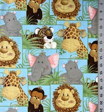 Fabric Traditions Jungle Babies Nursery Stuffed Animal Blue Cotton YARD
