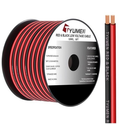 12/2 AWG Red Black Wire 50FT, Flexible Copper Clad Aluminum