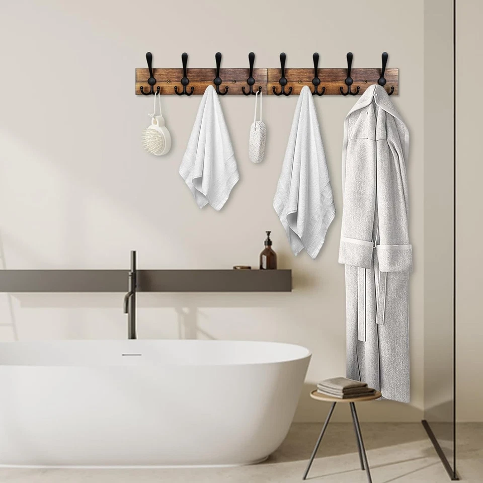 Perchero Montaje en Pared 31.5"" Perchero Montaje en Pared Marrón Quemado Ganchos para Perchero para Wa Foto 4 de 4