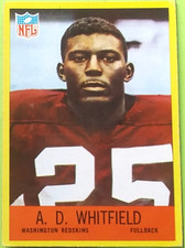 1967 Philadelphia Gum #191 A. D. Whitfield Football Card (Washington Redskins)